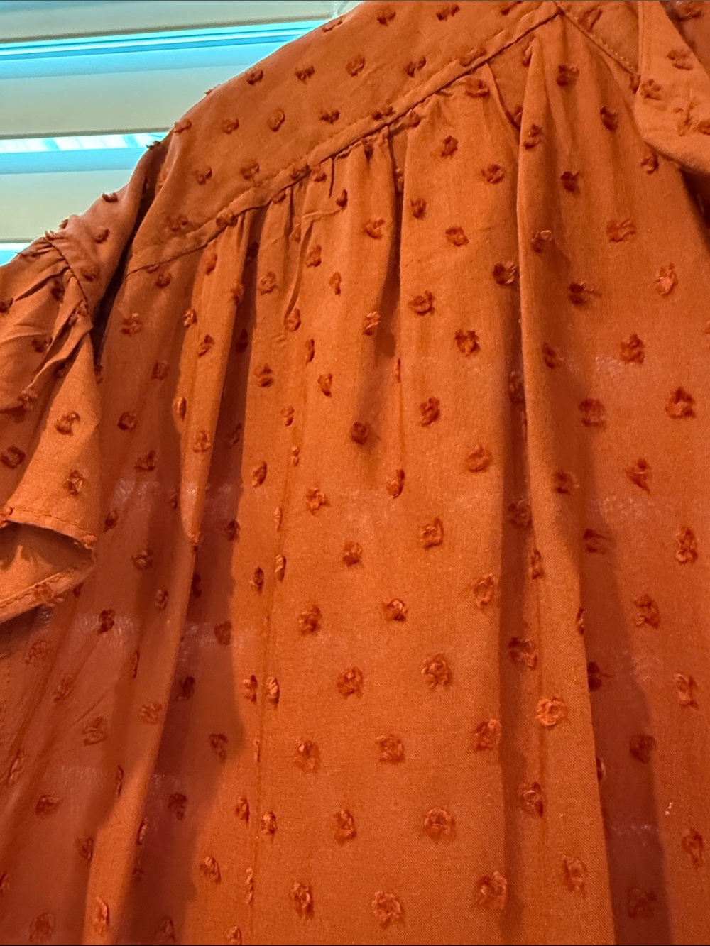 LOFT Rust Ruffle-Front Dot Blouse - Picture 4 of 6
